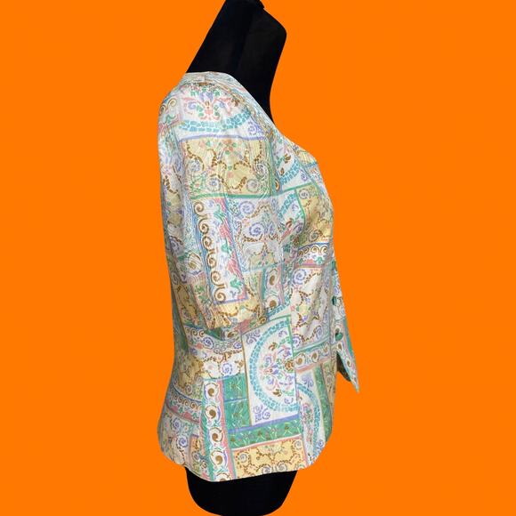 80's 90's vintage paisley floral 100% silk blouse Size 8 adrianna papell - Picture 4 of 7